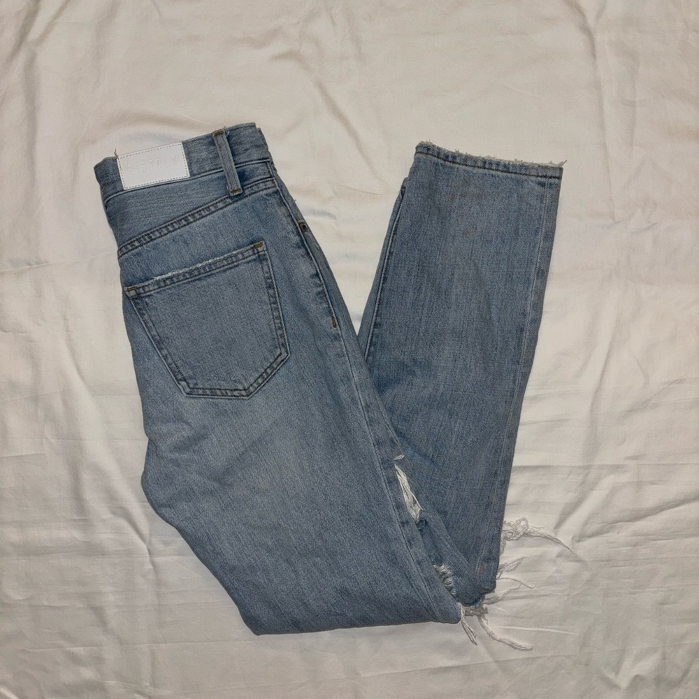 Pistola Light Wash Distressed High Waisted Straight Leg Jeans